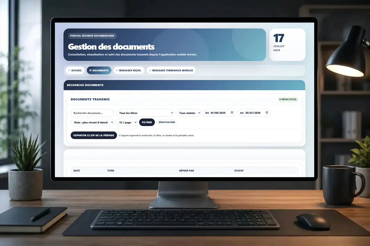Liste des documents transmis depuis l'application mobile terrain